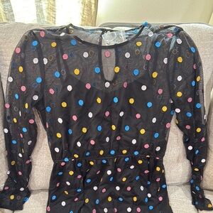 Chic Black Sheer Dress with Colorful Polka Dots